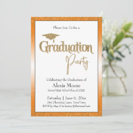 Graduierungspartei Bright Orange Ombre Gold Confet Einladung
