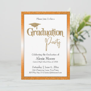 Graduierungspartei Bright Orange Ombre Gold Confet Einladung