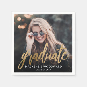 Graduierungspartei Custom Foto Gold Script Serviette