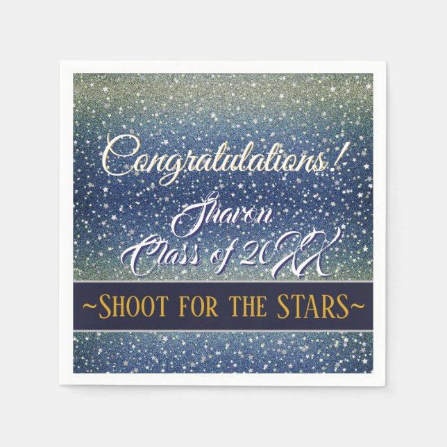 Graduierungspartei | Denim Stars Sky Blue Galaxy Serviette (Vorderseite)