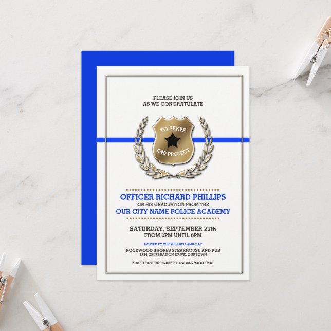 Graduierungspartei der Polizeiakademie Einladung (Vorderseite/Rückseite Beispiel)