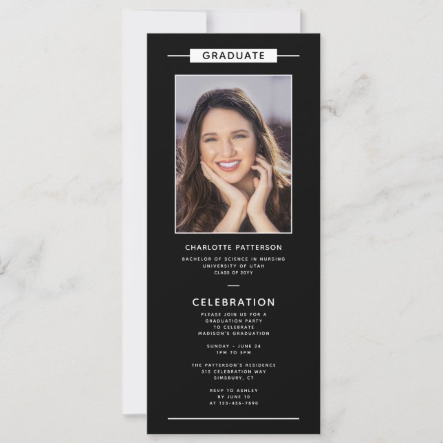 Graduierungspartei Einfaches Modernes Foto QR Code Einladung (Vorderseite)