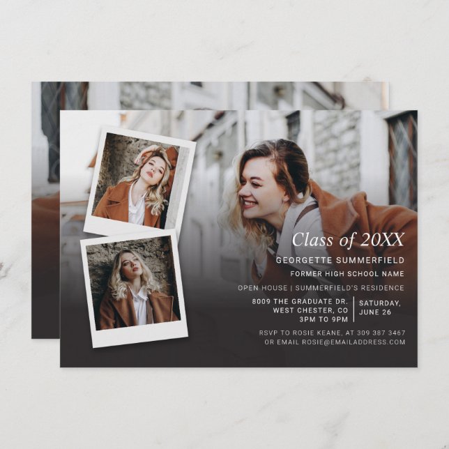 Graduierungspartei Einladung Foto Collage Script (Vorne/Hinten)