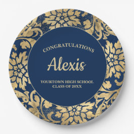Graduierungspartei Elegant Navy Blue Gold Pappteller