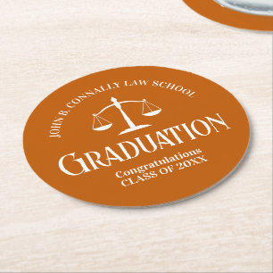 Graduierungspartei für Custom Orange Law School Runder Pappuntersetzer