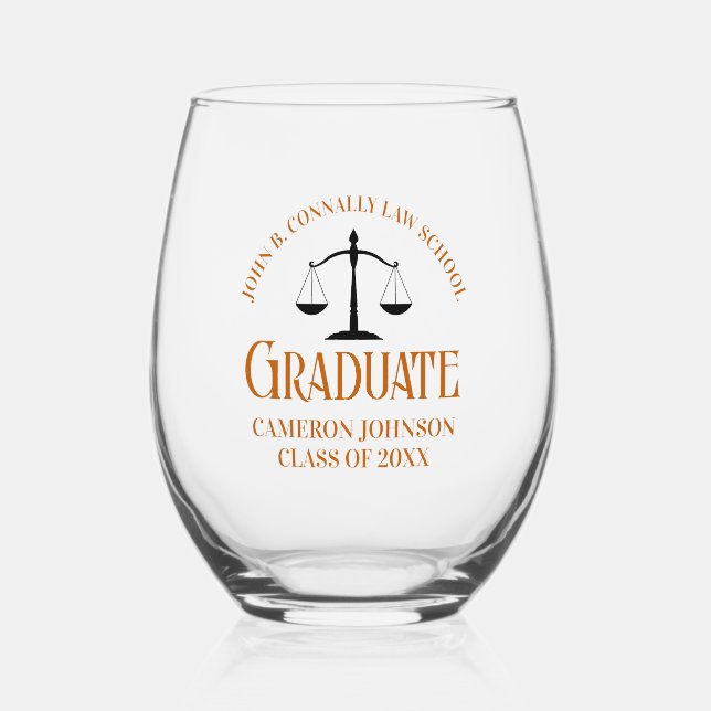 Graduierungspartei für Custom Orange Law School Weinglas Ohne Stiel (Vorderseite)