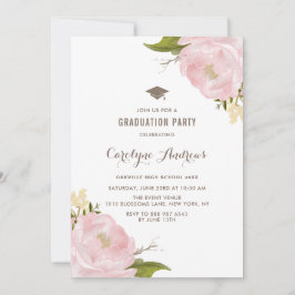 Graduierungspartei für Wasserfarben Rosa Peonies Einladung