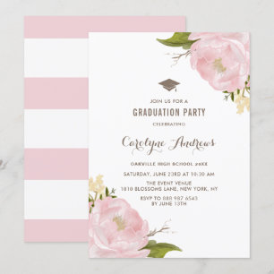 Graduierungspartei für Wasserfarben Rosa Peonies Einladung
