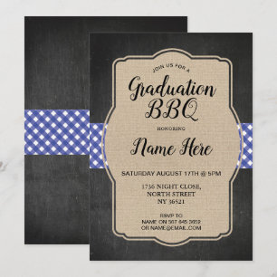 Graduierungspartei GRILLEN Invite Blue Gingham Bur Einladung