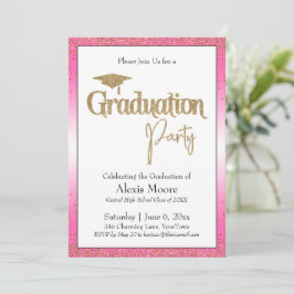 Graduierungspartei Hellrosa Ombre Gold Confetti Einladung