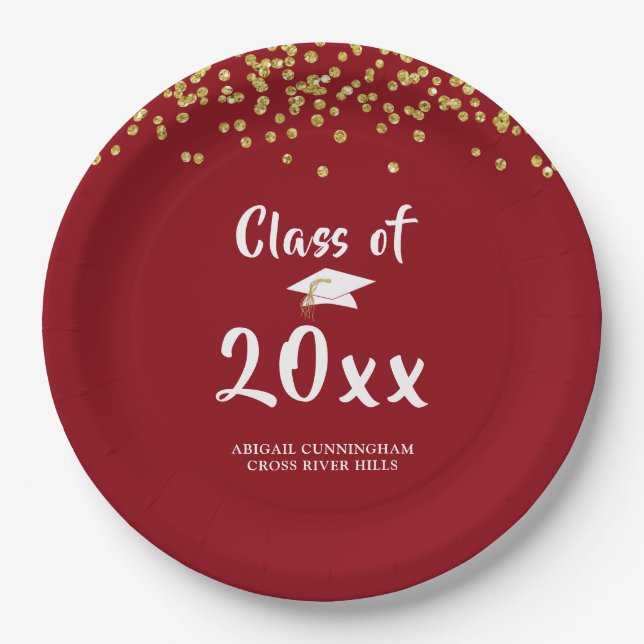 Graduierungspartei-KLASSE des Red Gold-Glitzer Pappteller (Vorderseite)