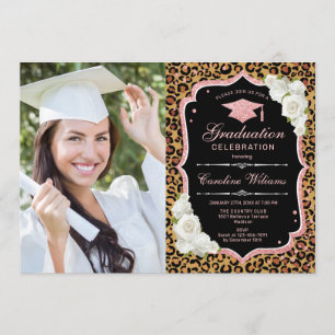 Graduierungspartei mit Foto - Leopard Rose Gold Einladung