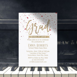 Graduierungspartei Moderne Gold Script Red Confett Einladung