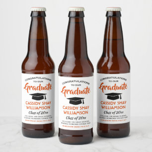 Graduierungspartei Moderne orange Weiß und Schwarz Bierflaschenetikett