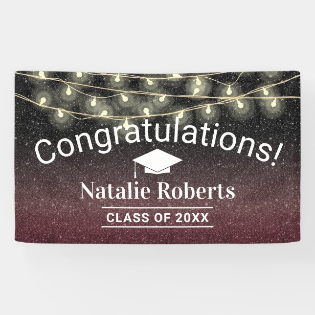 Graduierungspartei Moderner Burgund Roter Glitzer Banner (Horizontal)