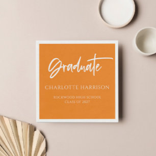 Graduierungspartei Orange und White Script Napkins Serviette