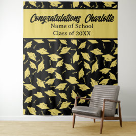 Graduierungspartei Personalisiertes Foto Op Black Wandteppich