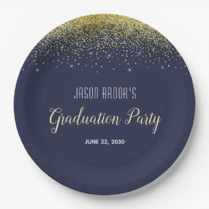 Graduierungspartei Platinum Gold Confetti Black In Pappteller
