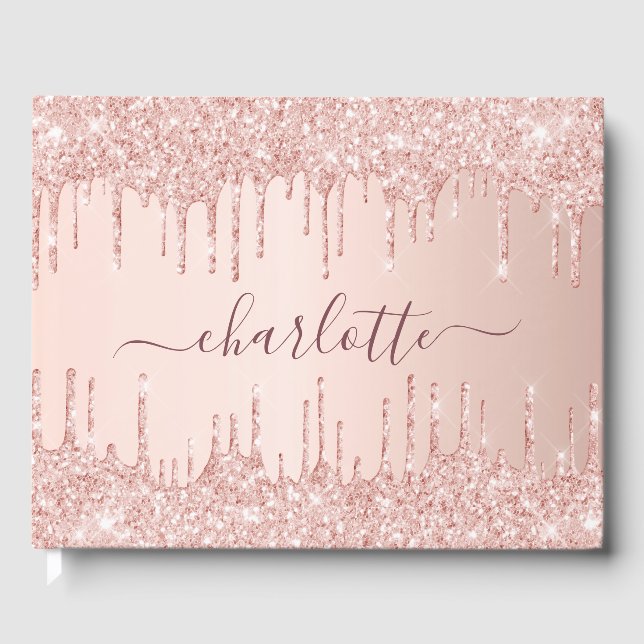 Graduierungspartei Rose Gold rosa Tropfen Name Gästebuch (Vorderseite)