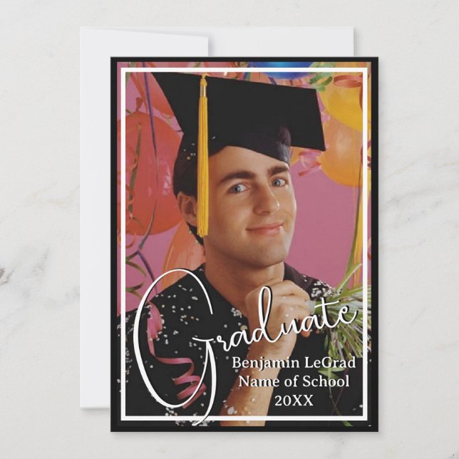 Graduierungspartei Schwarz-Weiß-Foto Einladung (Vorderseite)