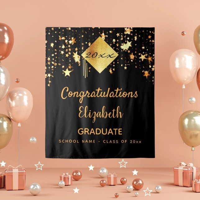 Graduierungspartei schwarze goldene Sterne Absolve Wandteppich (Von Creator hochgeladen)