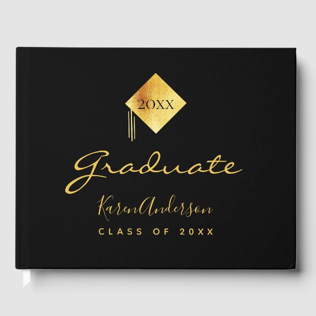 Graduierungspartei schwarzes Gold Gästebuch (Vorderseite)