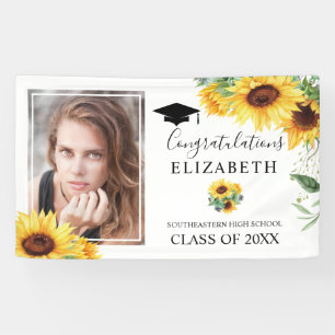 Graduierungspartei Wasserfarben Sonnenblumen Foto Banner