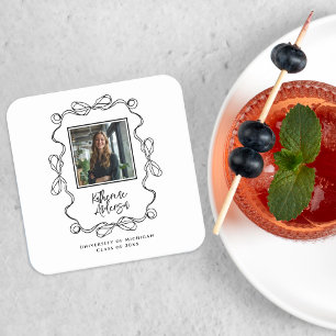 Graduierungspartei "Wavy Border Bow Black Foto" Rechteckiger Pappuntersetzer