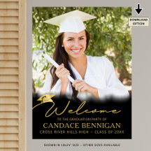 Graduierungspartei Willkommen Black Gold Script Fo