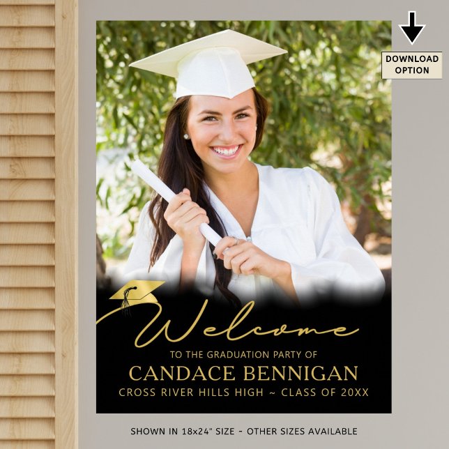 Graduierungspartei Willkommen Black Gold Script Fo Poster (Von Creator hochgeladen)