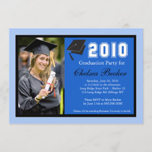 Graduierungsparty 12x18 Bleu & Black Foto Einladung