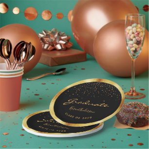 Graduierungsparty 2025 Absolvent schwarzes Gold Pappteller