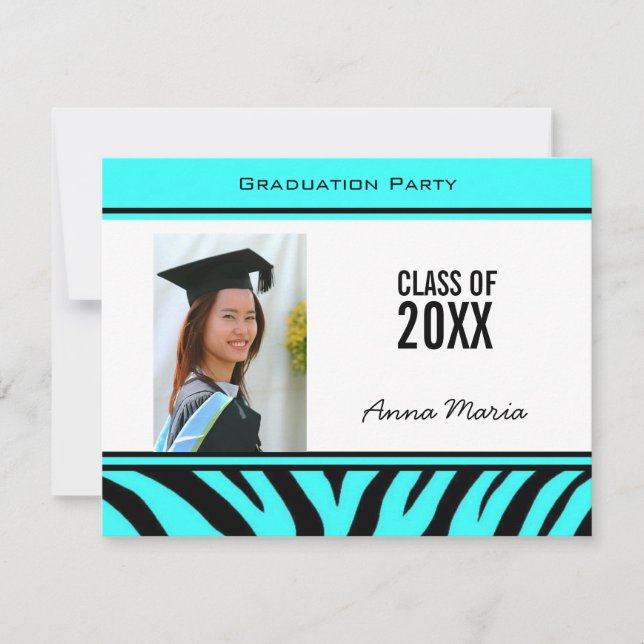 Graduierungsparty Aqua Zebra Einladung (Vorderseite)