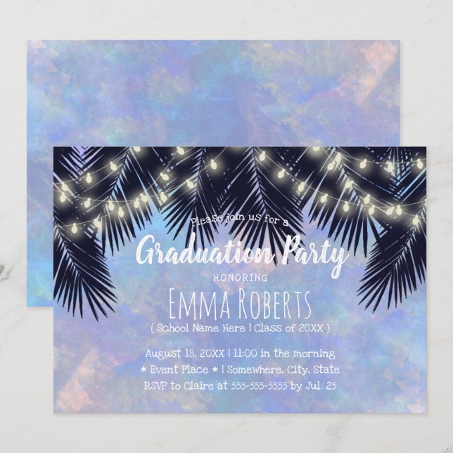 Graduierungsparty Beach Palm Tree Wasserfarbe Einladung (Vorne/Hinten)