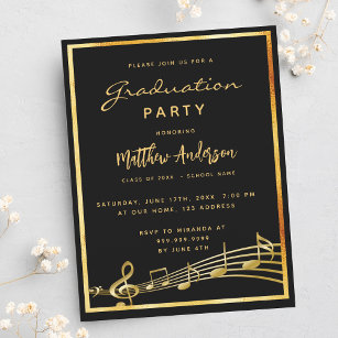 Graduierungsparty Black Music Gold Einladung Postkarte