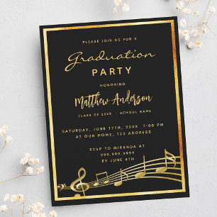 Graduierungsparty Black Music Gold Einladung Postkarte