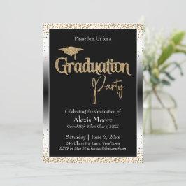 Graduierungsparty Black & White Ombre Gold Confett Einladung