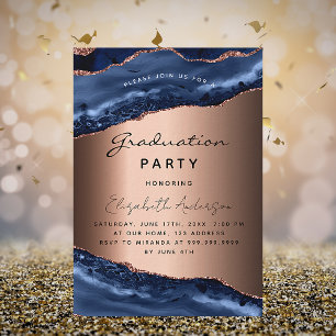 Graduierungsparty Blue Age Rose Gold Luxus Einladung