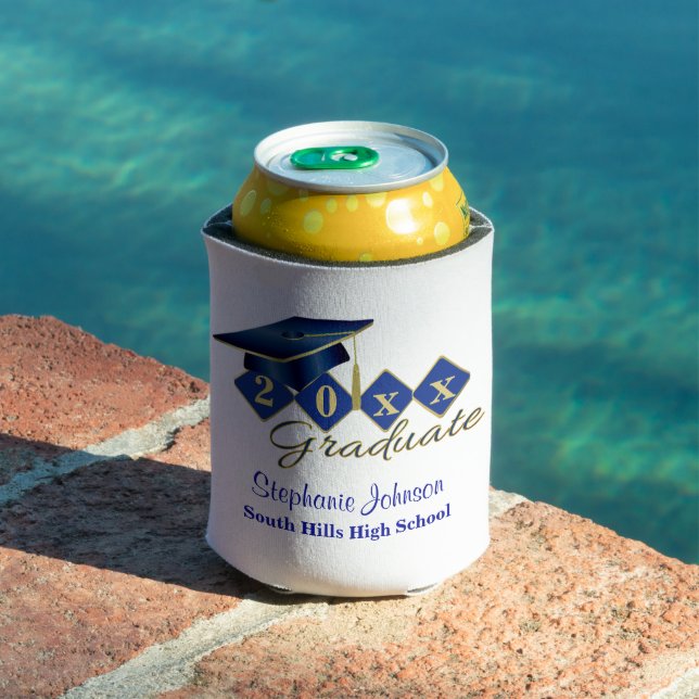 Graduierungsparty Blue Gold Confetti Personalisier Dosenkühler (In Situ Pool)