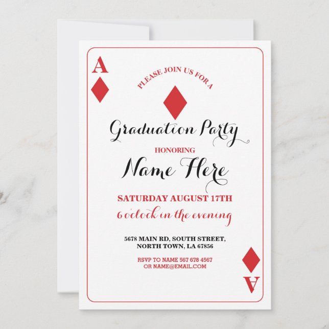 Graduierungsparty Diamond Playing Card Vegas Einla Einladung (Vorderseite)
