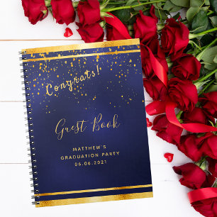 Graduierungsparty dunkelblaues Gold Gästebuch Notizblock