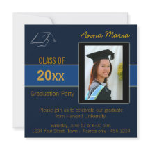 Graduierungsparty Foto blauer Einladung