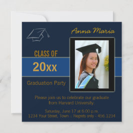 Graduierungsparty Foto blauer Einladung