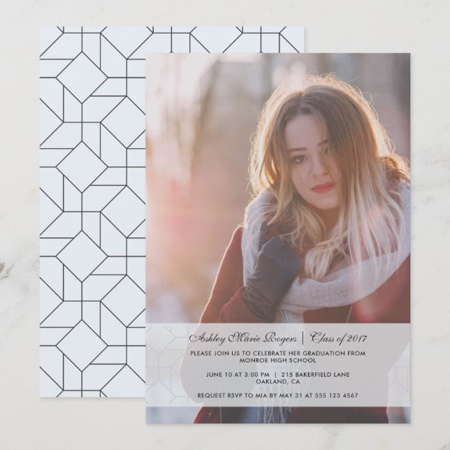 Graduierungsparty Foto Einladung Light Blue (Vorne/Hinten)