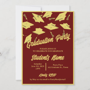Graduierungsparty Foto Maroon und Gold Mortarboard Einladung