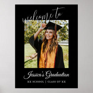 Graduierungsparty Foto Minimaler Schwarz-weißer Em Poster