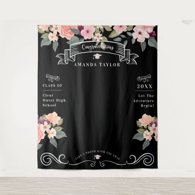 Graduierungsparty Foto Stand Aquarellblume Wandteppich (Vorderseite)
