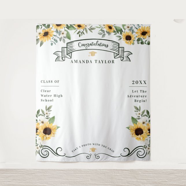 Graduierungsparty Foto Stand Sonnenblumen Tapestry Wandteppich (Vorderseite)