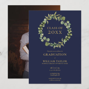 Graduierungsparty für das Foto von Navy Blue and G Einladung