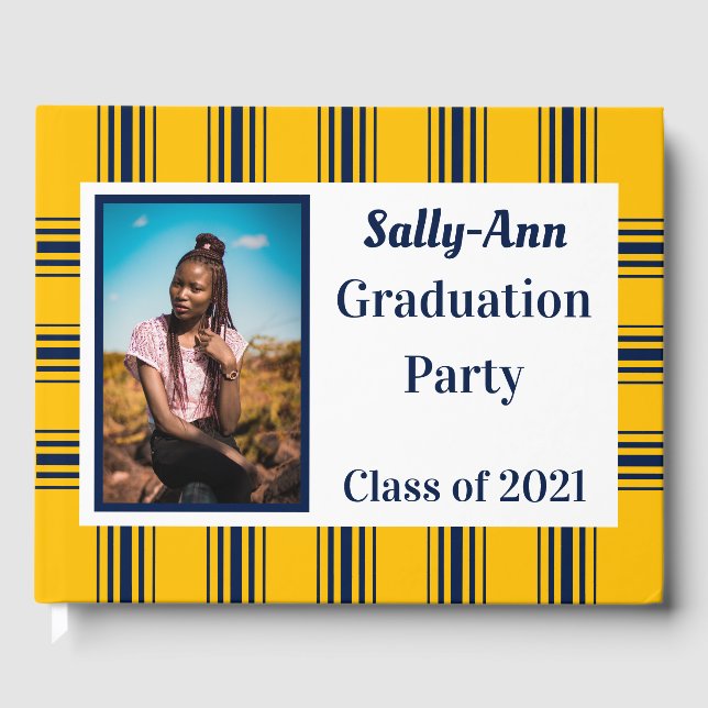 Graduierungsparty für das Foto von Navy Gold Gästebuch (Vorderseite)